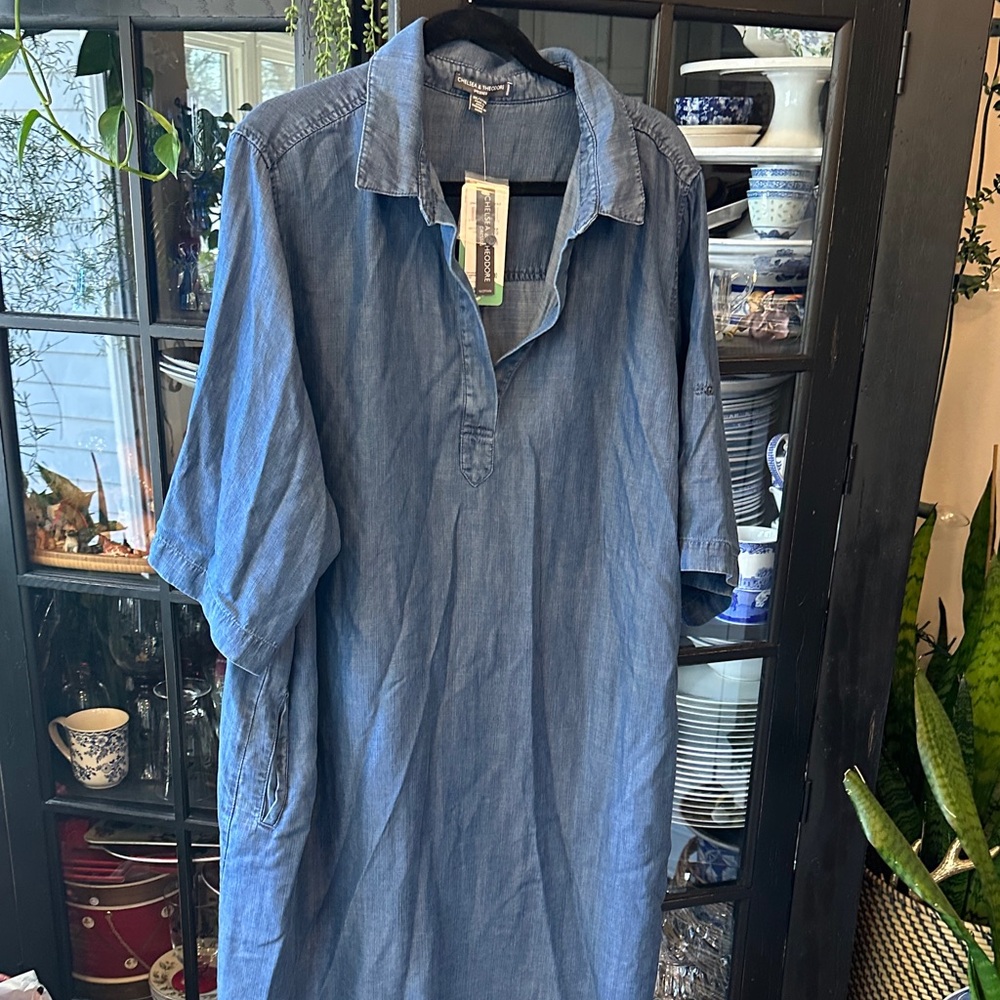 Caslon Denim Blue Short-Sleeve Button-Down Tunic